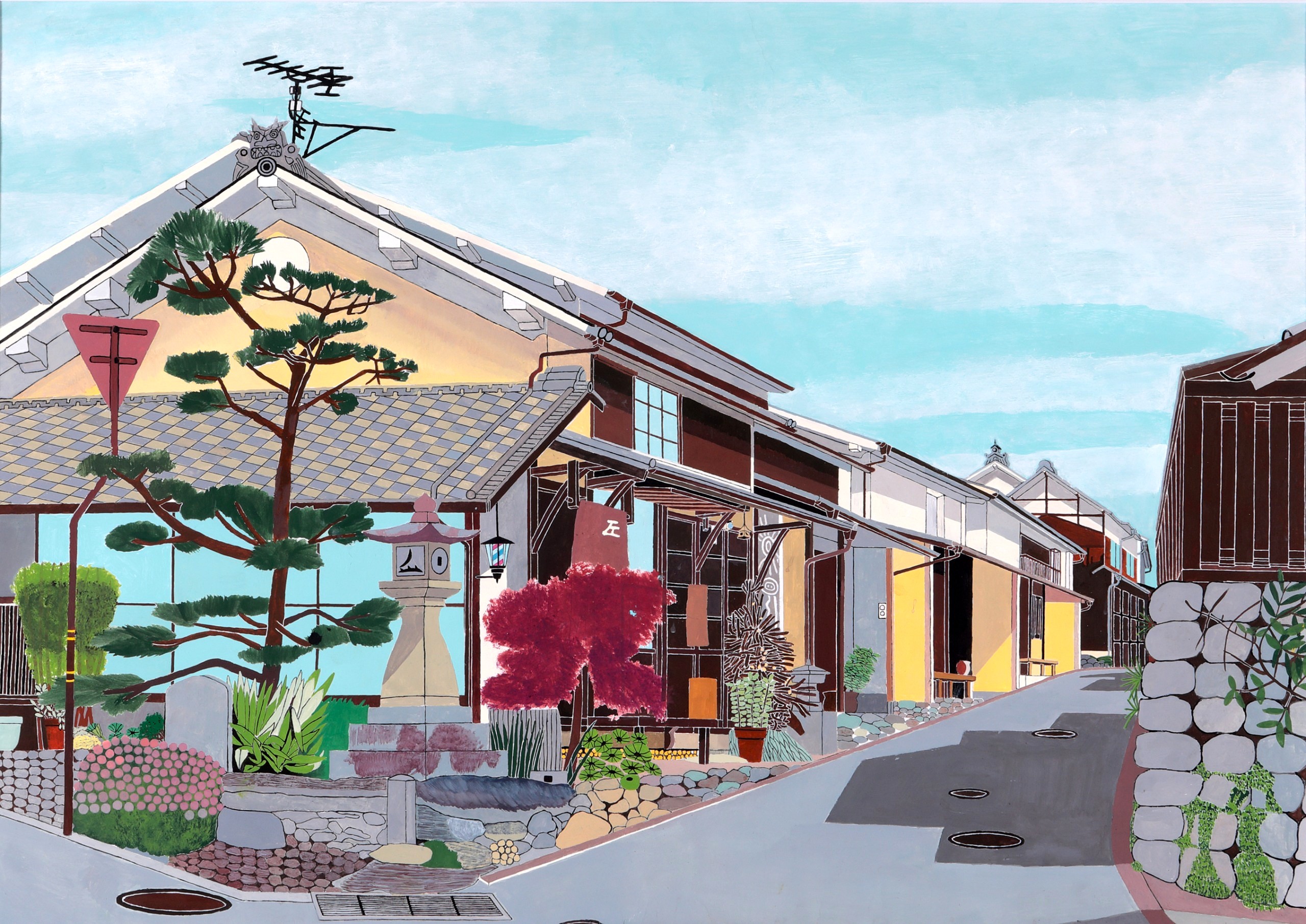 内子町　床屋のある風景